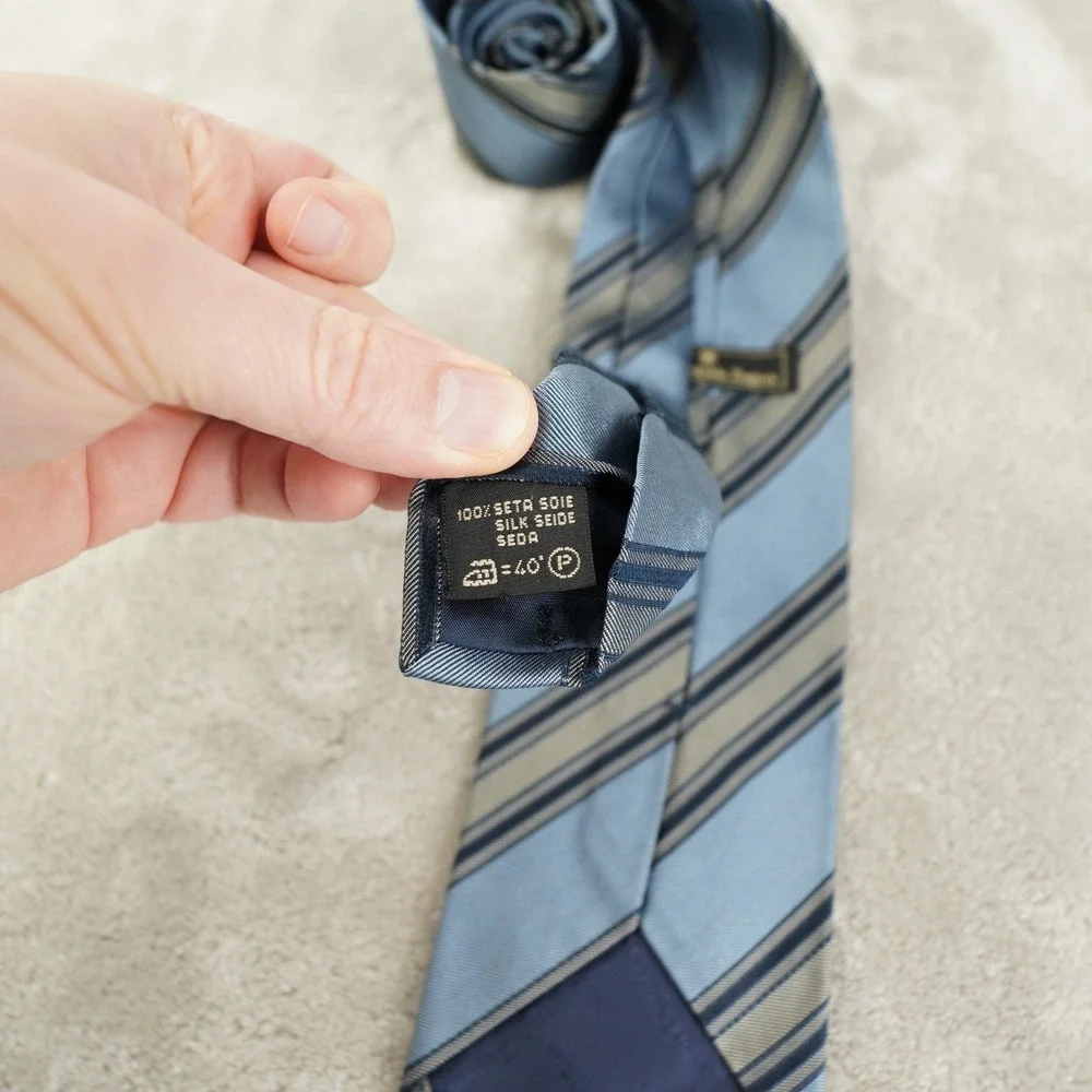 Ermenegildo Zegna Blue and Grey Striped‎ Silk Tie Men's Classic
